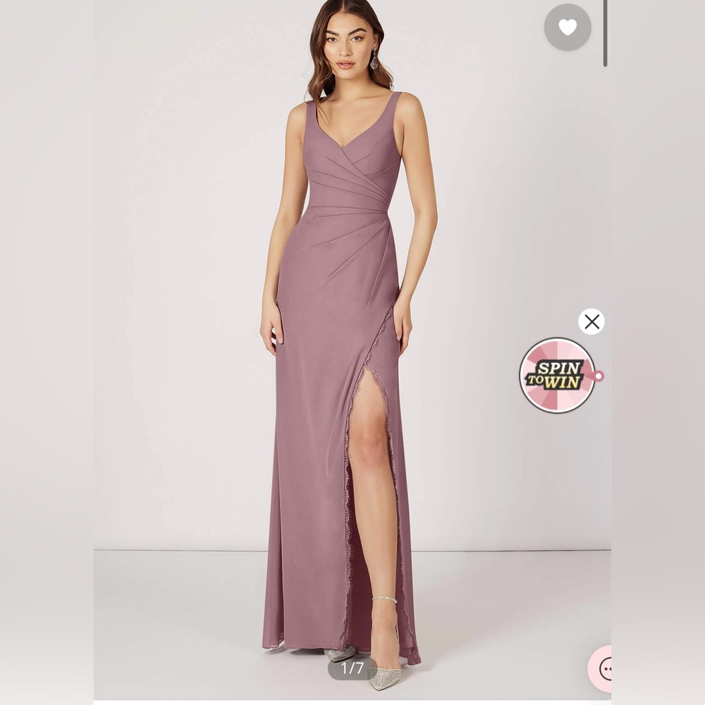 Azazie RENESSA A-Line Lace Chiffon Floor-Length Bridesmaid Dress Dusty Rose